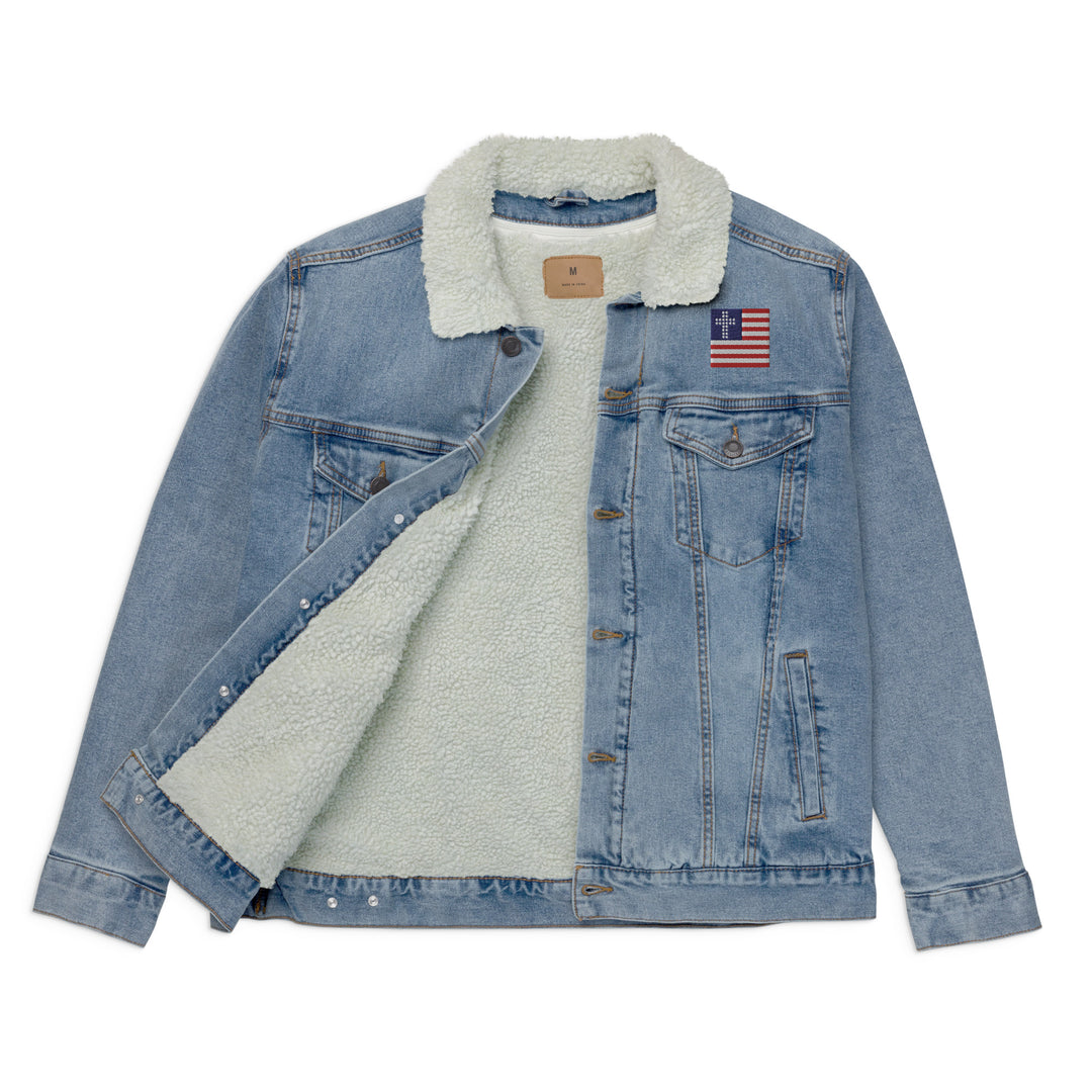 Unisex Denim Sherpa Jacket - Cross & Stripes