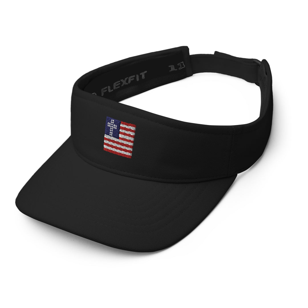 Cross & Stripes Visor, Black, Christian Golf Visors, USA Tennis Visor, Jesus, Patriotic