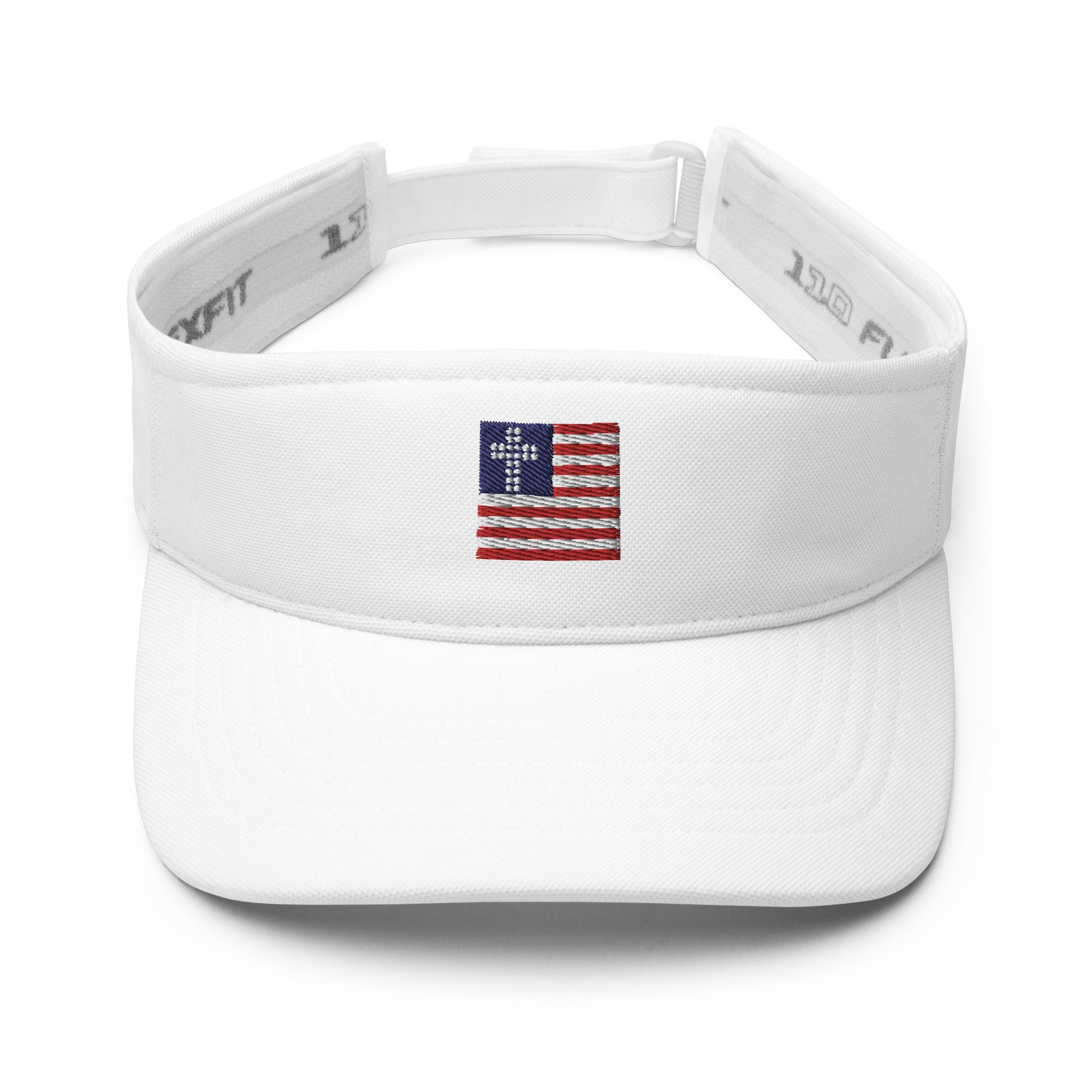 Cross & Stripes Visor, White, Christian Golf Visors, USA Tennis Visor, Jesus, Patriotic