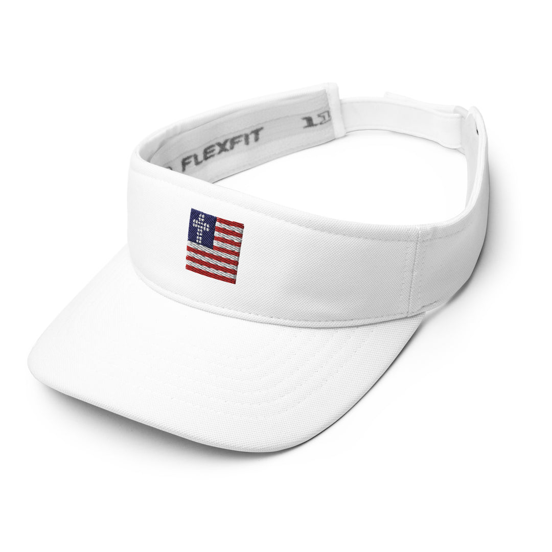 Cross & Stripes Visor, White, Christian Golf Visors, USA Tennis Visor, Jesus, Patriotic