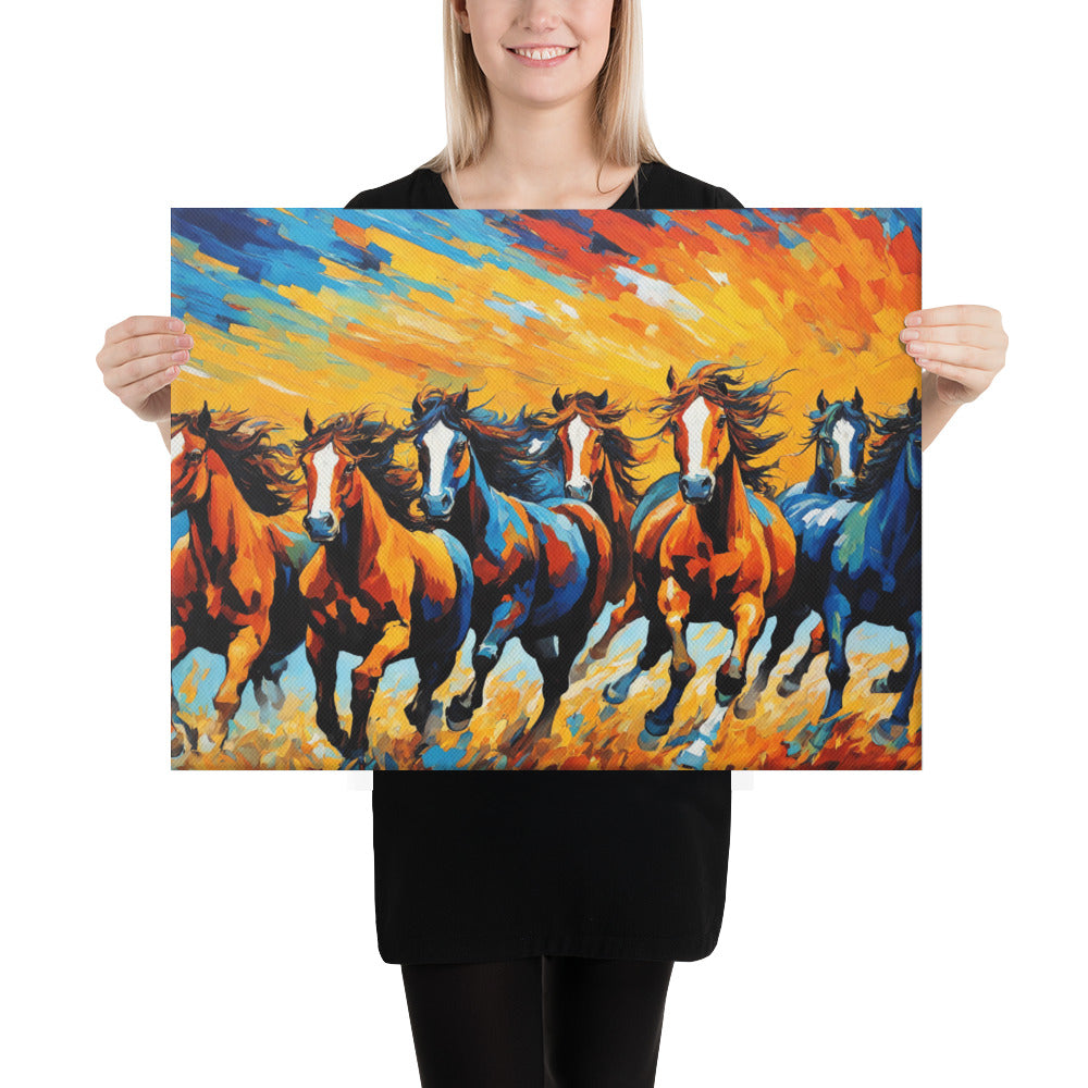 Vintage Horses Van Gogh, Wild Broncos Art, Running Horses Artwork, Van Gogh Canvas