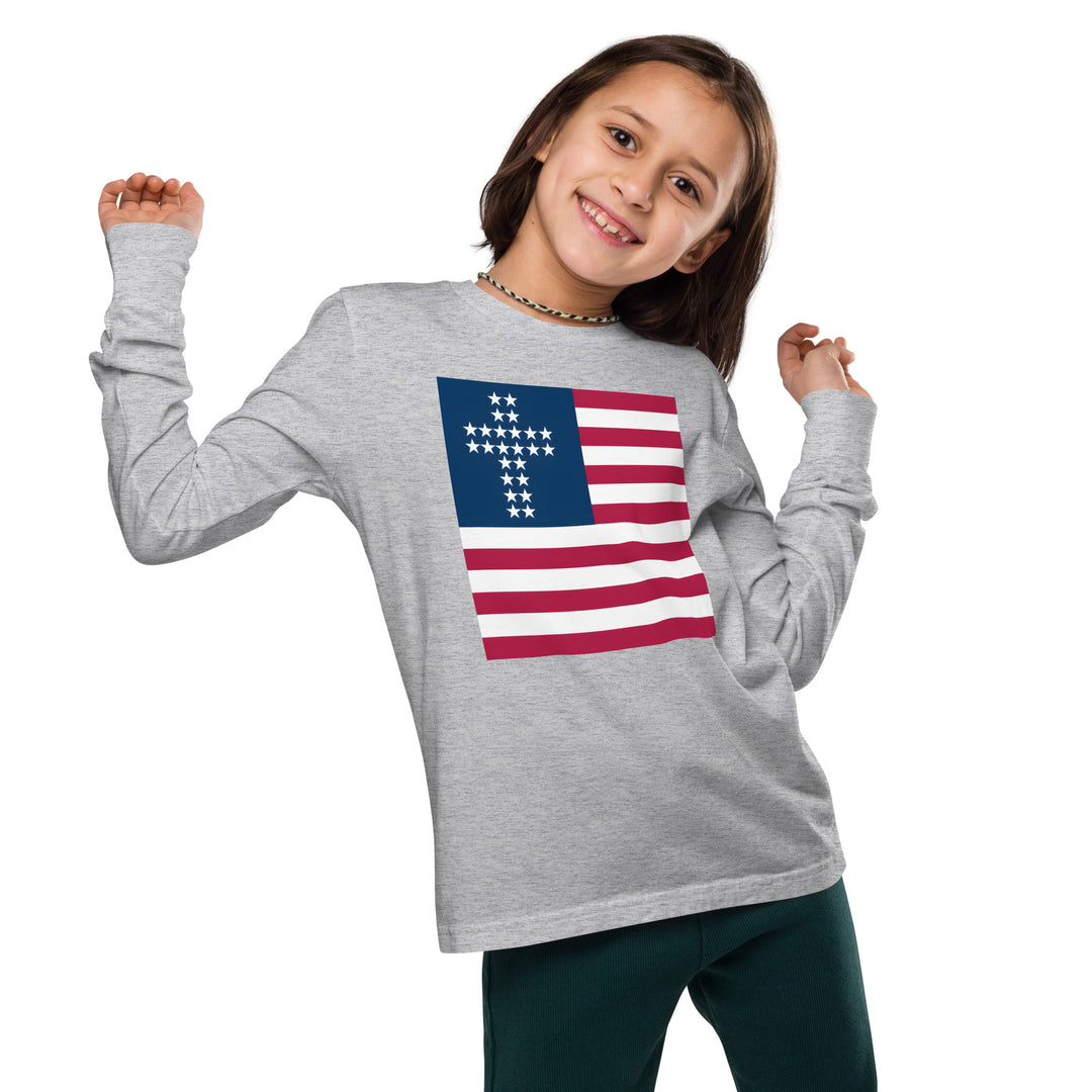 Camiseta de manga larga con bandera cristiana americana juvenil