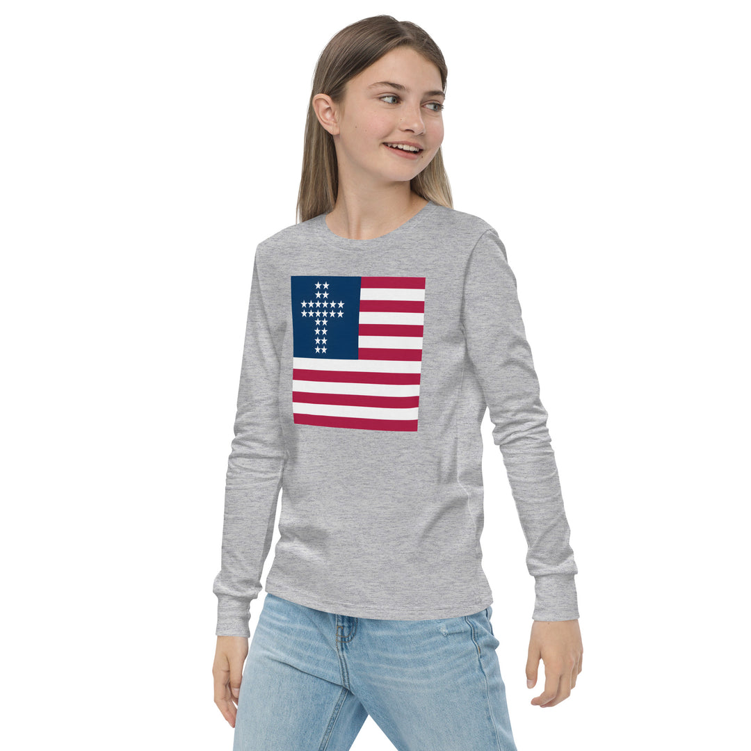 Camiseta juvenil de manga comprida com bandeira cristã americana