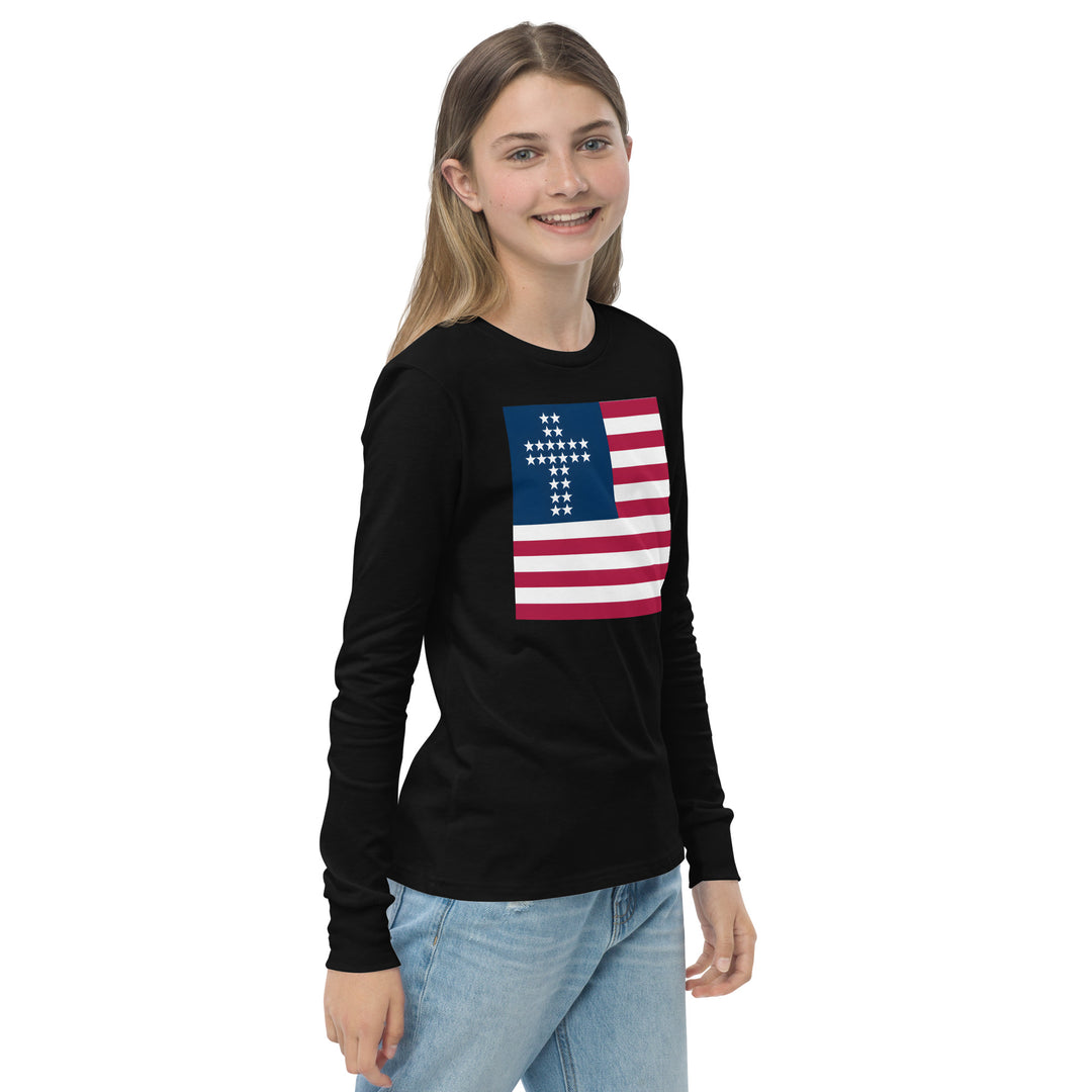 Camiseta de manga larga con bandera cristiana americana juvenil