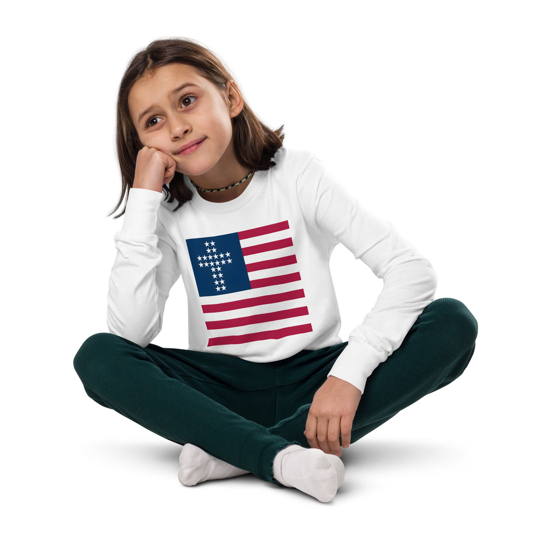 Camiseta de manga larga con bandera cristiana americana juvenil