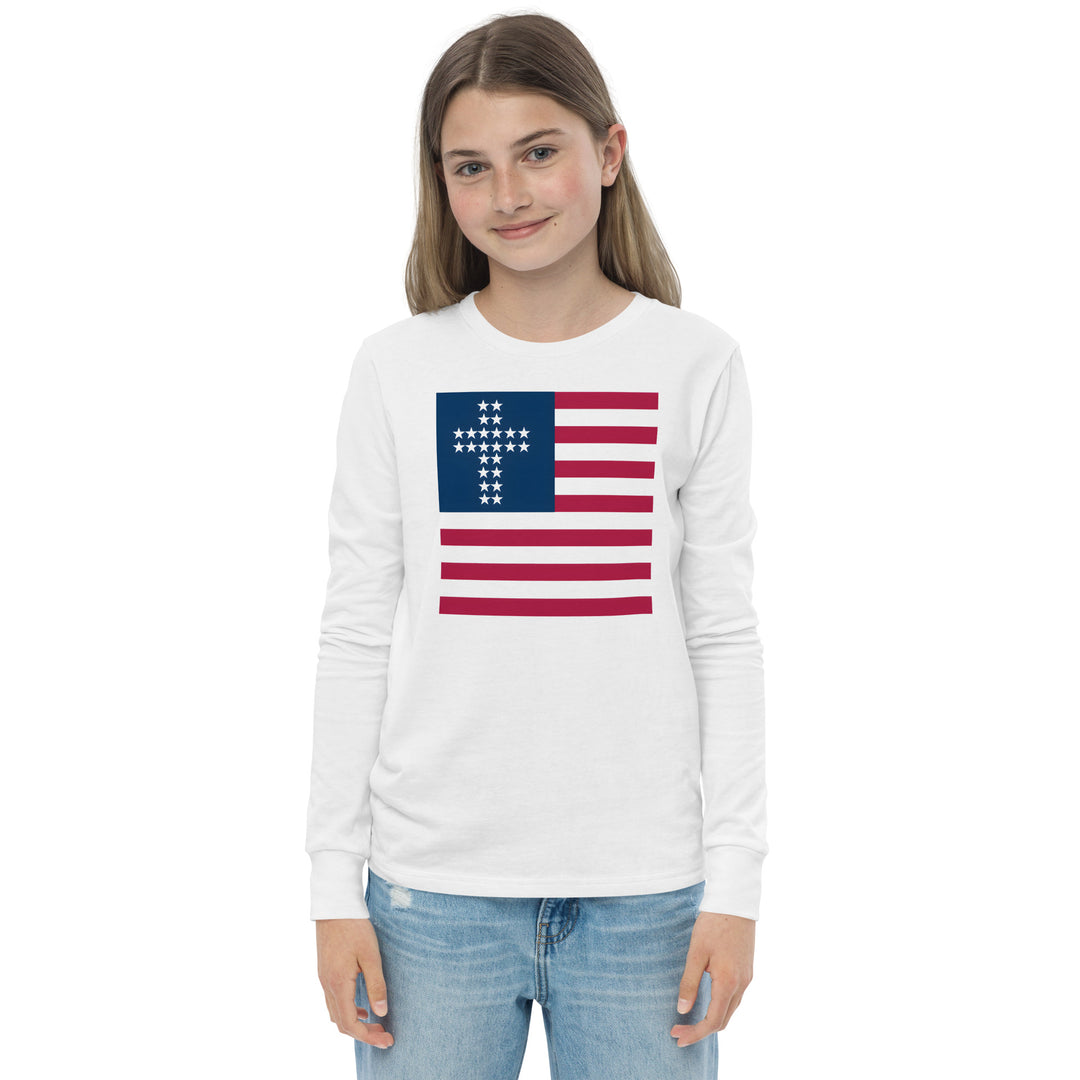 Camiseta de manga larga con bandera cristiana americana juvenil