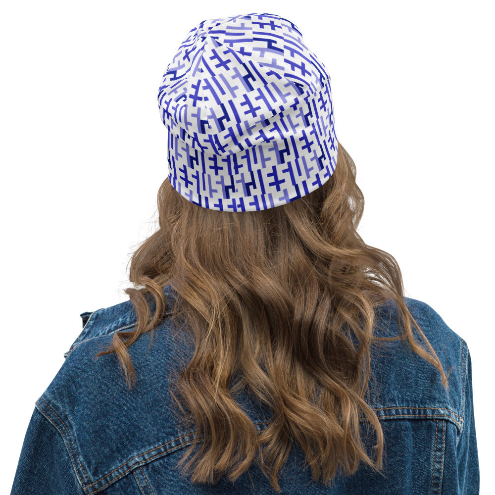 JESUS Beanie, White & Purple, Christian Winter Hat, Camouflage, INFINITY 1.0, Back