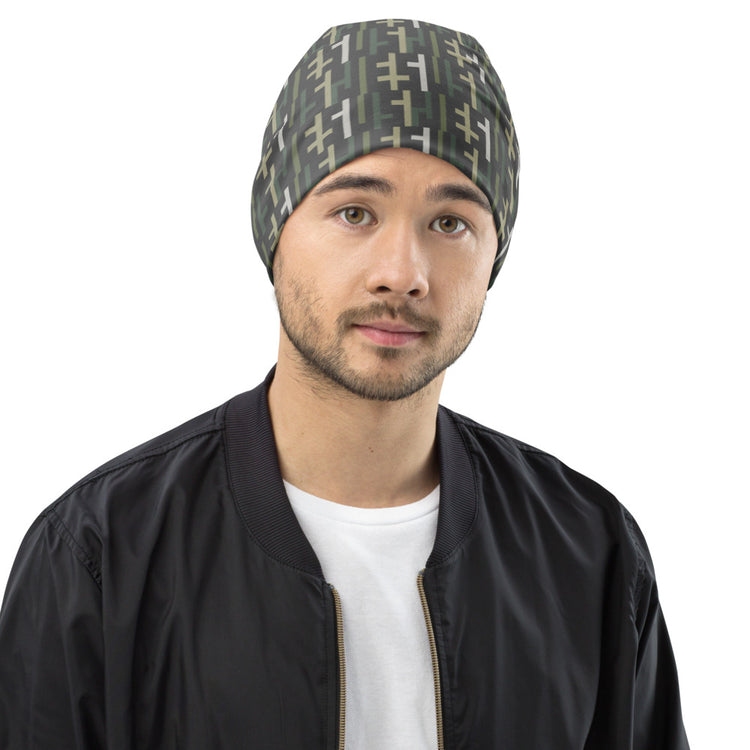 JESUS Beanie, Grey Camo, Christian Winter Hat, Camouflage, INFINITY 1.0, Front