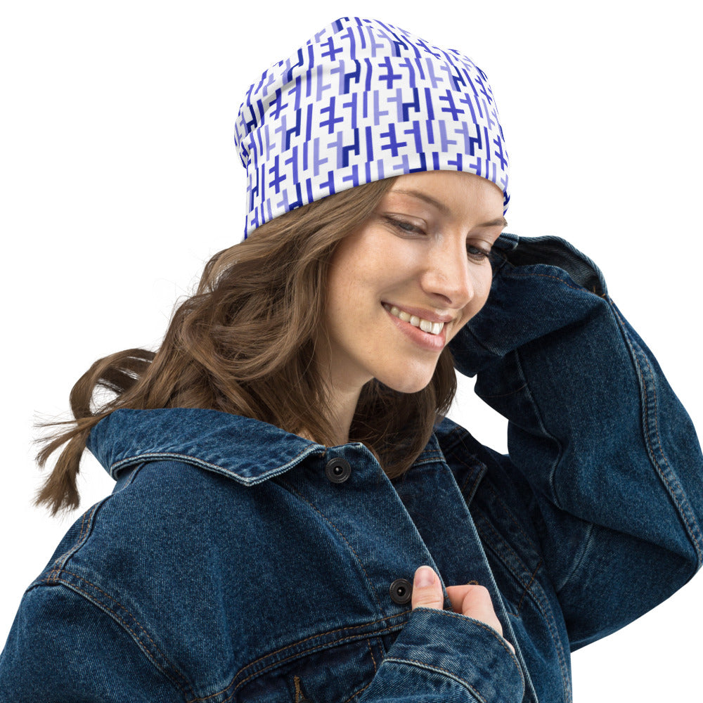 JESUS Beanie, White & Purple, Christian Winter Hat, Camouflage, INFINITY 1.0, Right Side