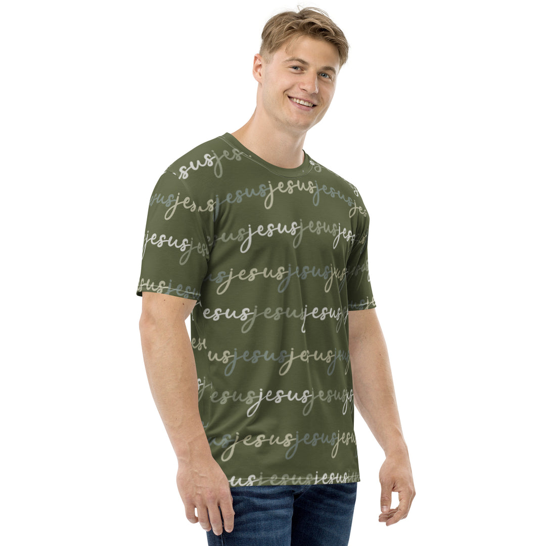 Mens JESUS T Shirt - Green Camo INK-FINITY