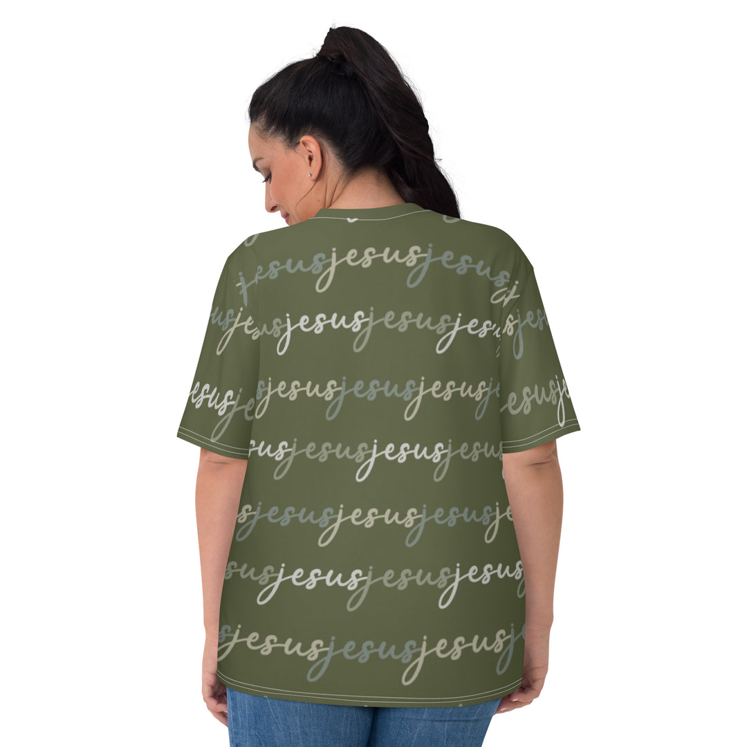 Womens JESUS  T Shirt - Green Camo INK-FINITY