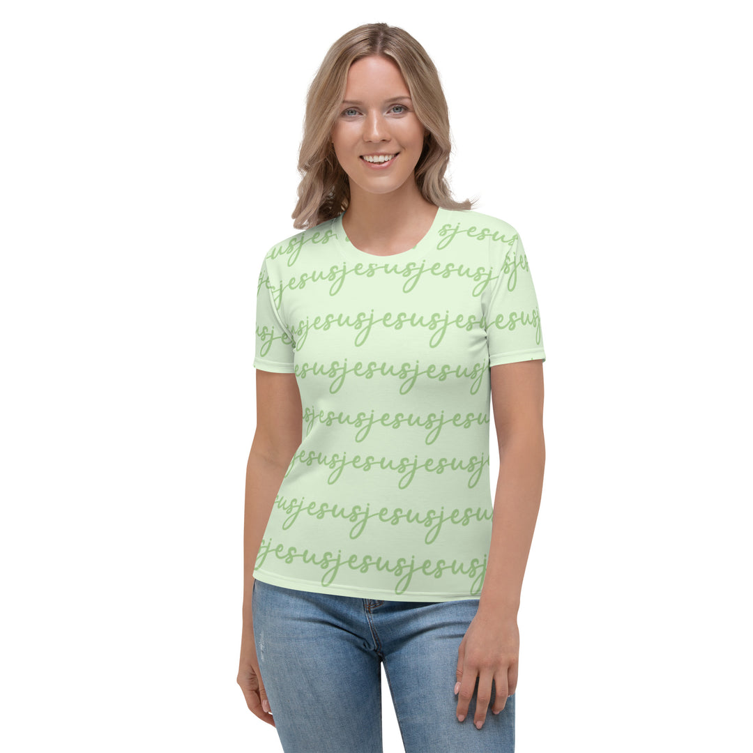 Womens JESUS T Shirt - Green INK-FINITY