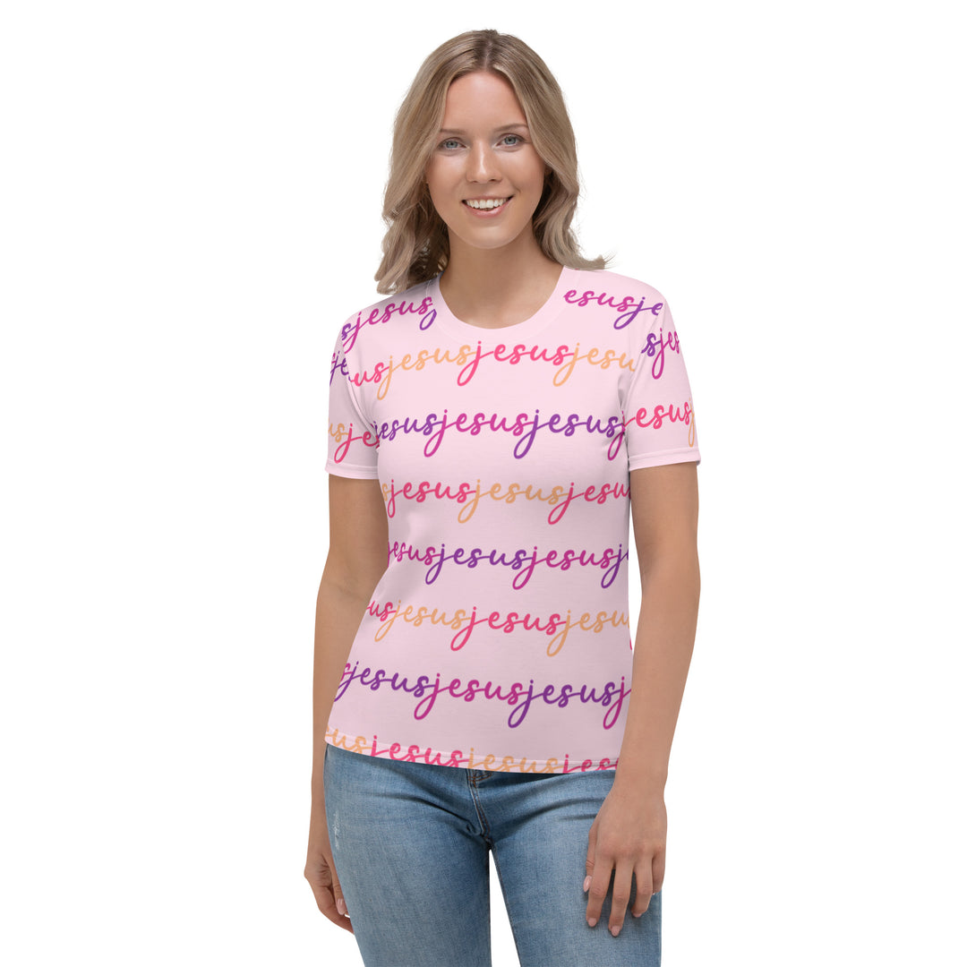 Womens JESUS T Shirt - Pink Sunrise INK-FINITY