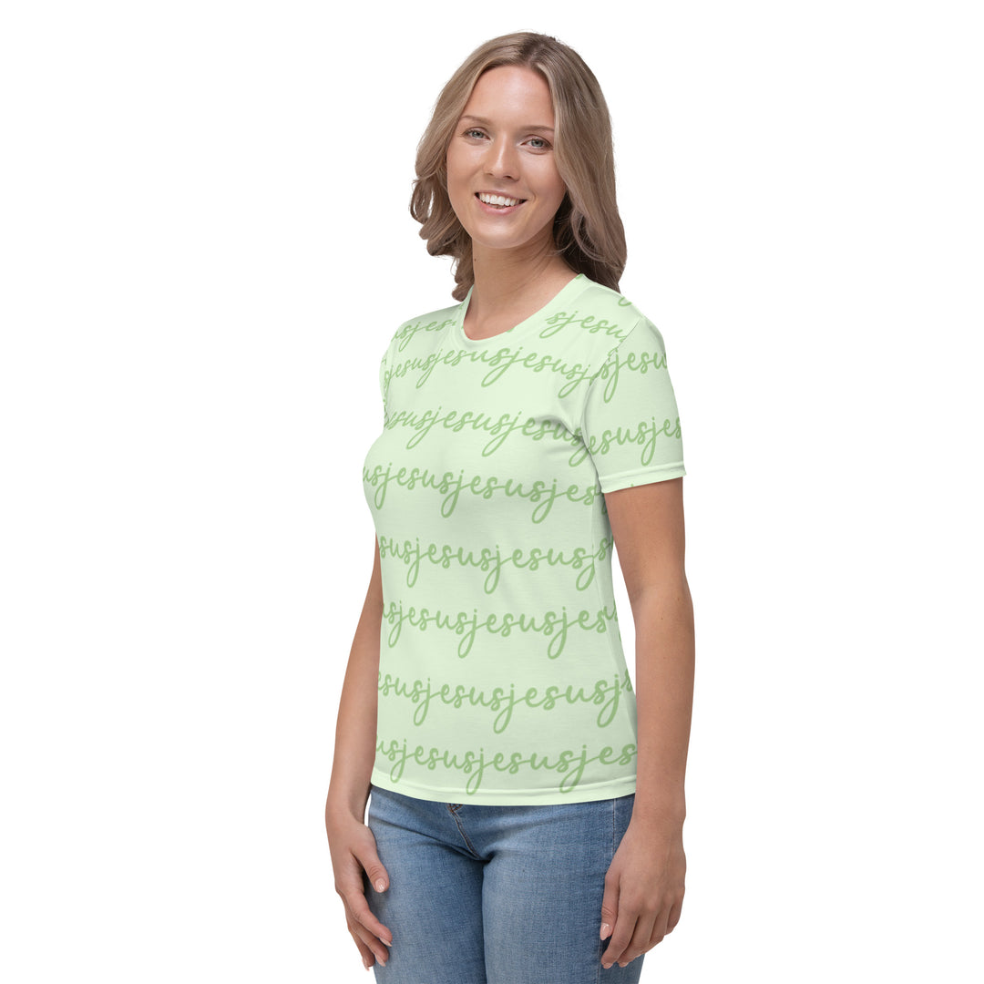 Womens JESUS T Shirt - Green INK-FINITY