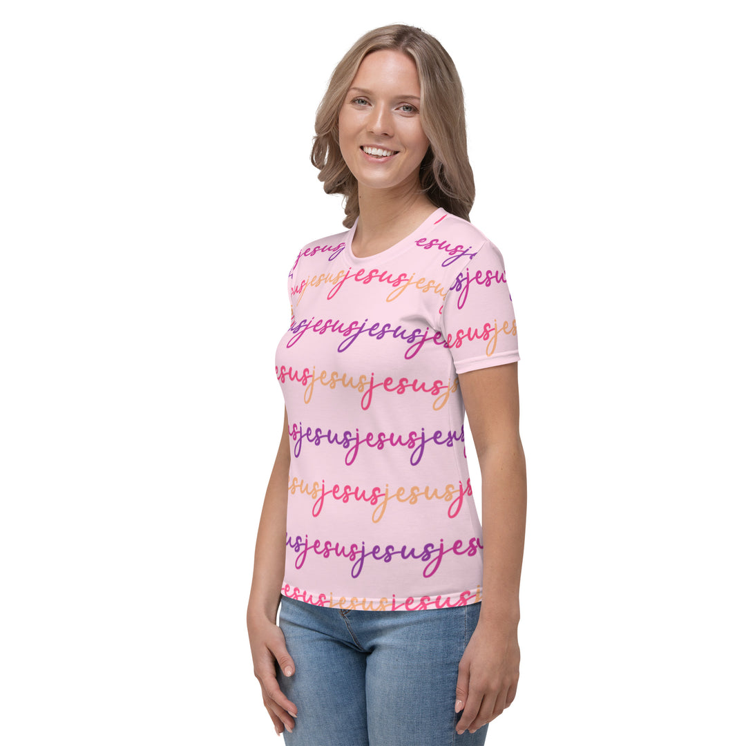 Womens JESUS T Shirt - Pink Sunrise INK-FINITY