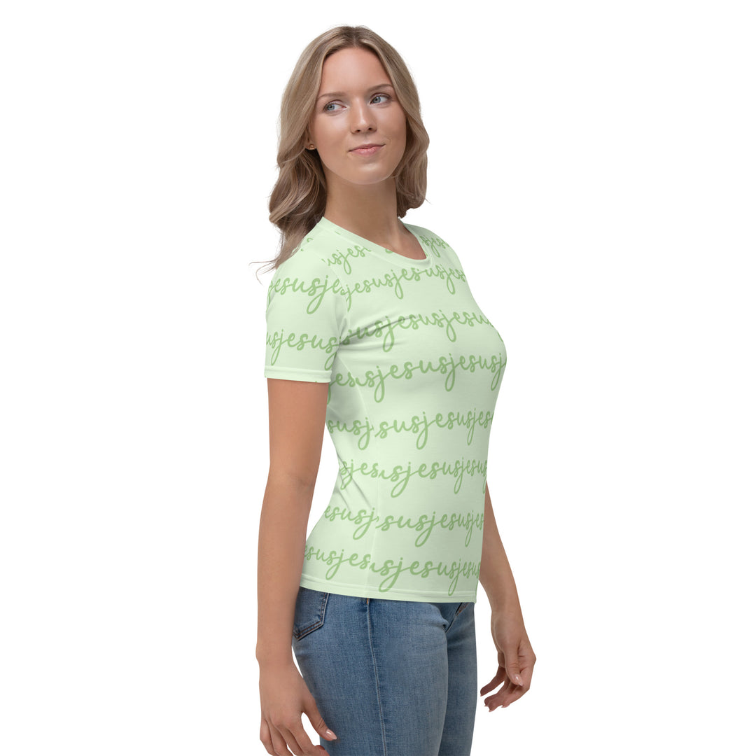 Womens JESUS T Shirt - Green INK-FINITY