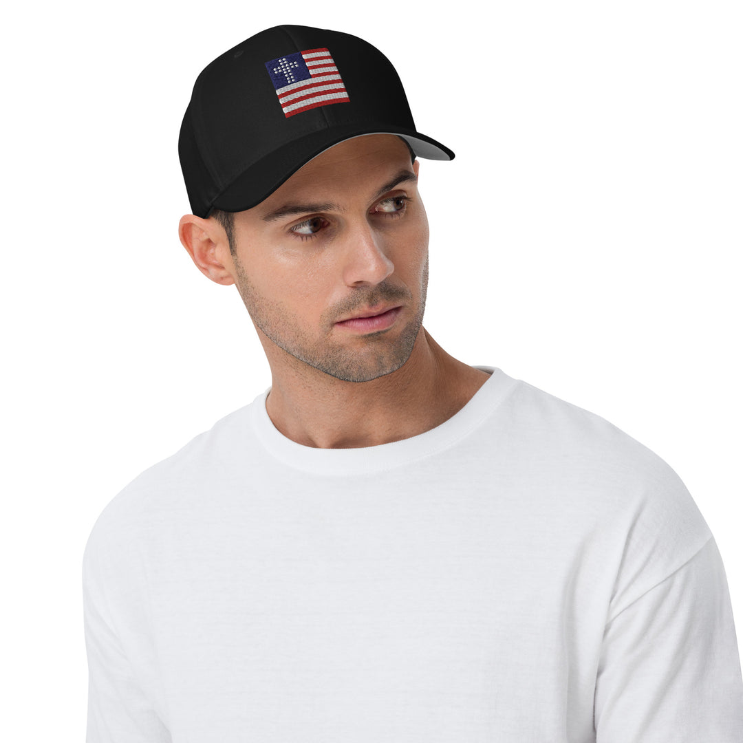 Black, Cross & Stripes Structured Cap, Christian Fitted Hat, USA Hats, Christian Baseball Cap