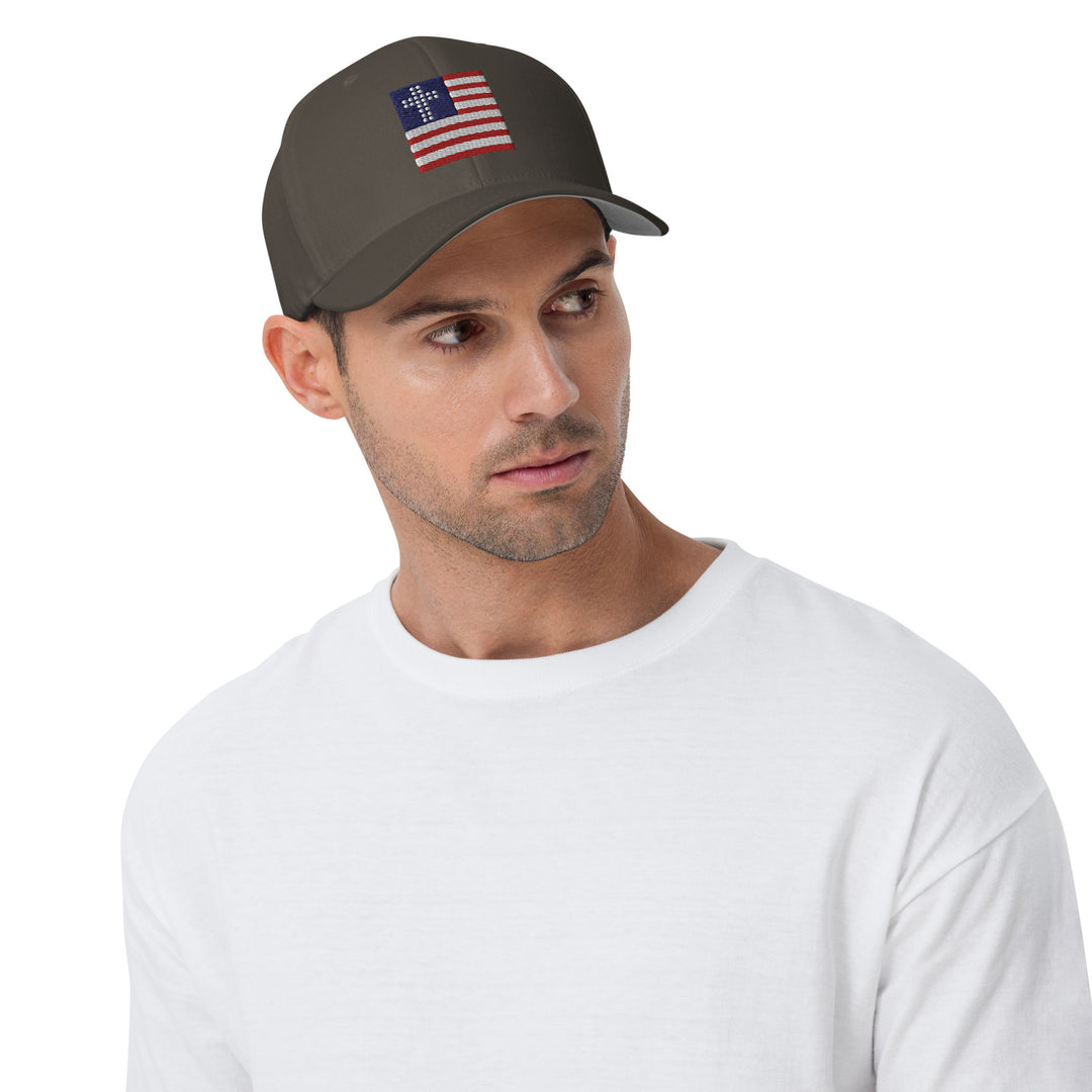 Dark Grey, Cross & Stripes Structured Cap, Christian Fitted Hat, USA Hats, Christian Baseball Cap