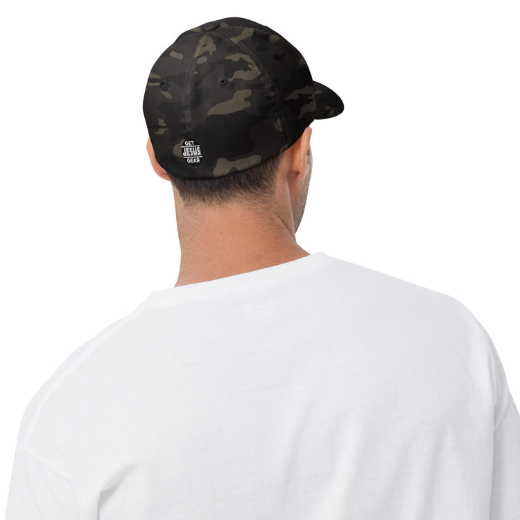 Multicam Black, Cross & Stripes Structured Cap, Christian Fitted Hat, USA Hats, Christian Baseball Cap, back