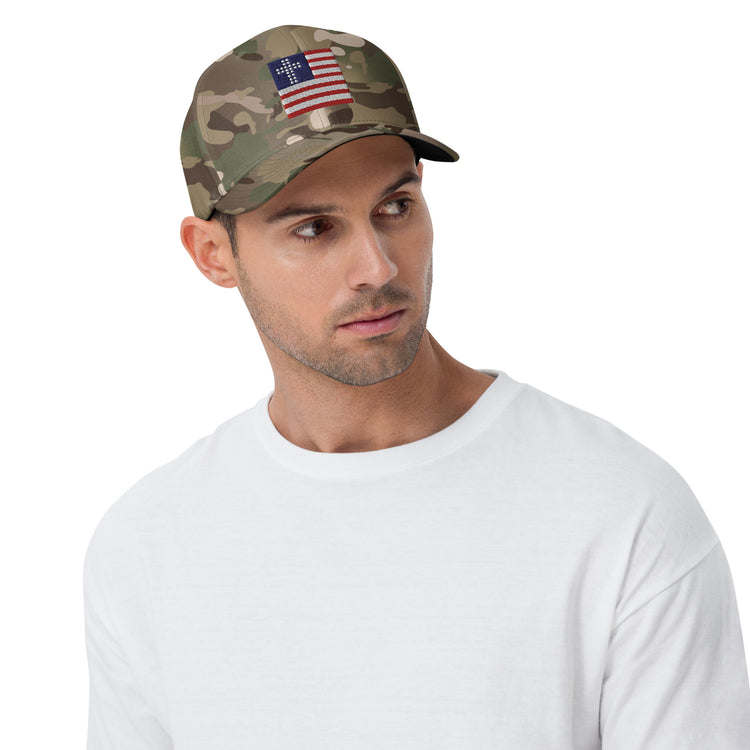 Multicam Green, Cross & Stripes Structured Cap, Christian Fitted Hat, USA Hats, Christian Baseball Cap