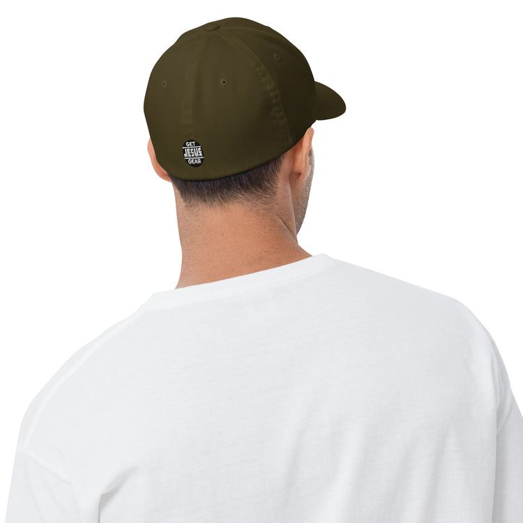 Olive, Cross & Stripes Structured Cap, Christian Fitted Hat, USA Hats, Christian Baseball Cap