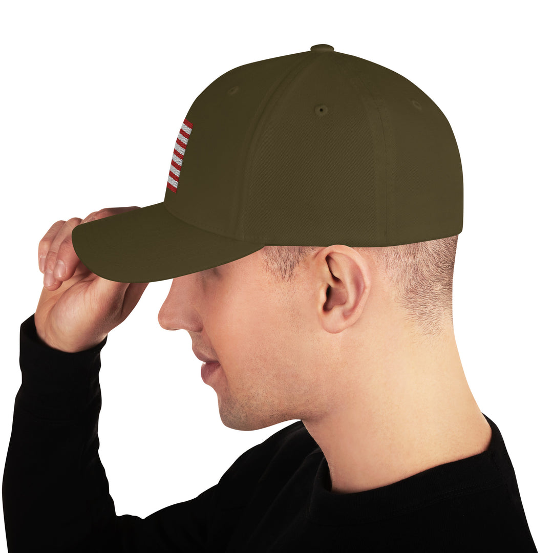 Olive, Cross & Stripes Structured Cap, Christian Fitted Hat, USA Hats, Christian Baseball Cap, Side View