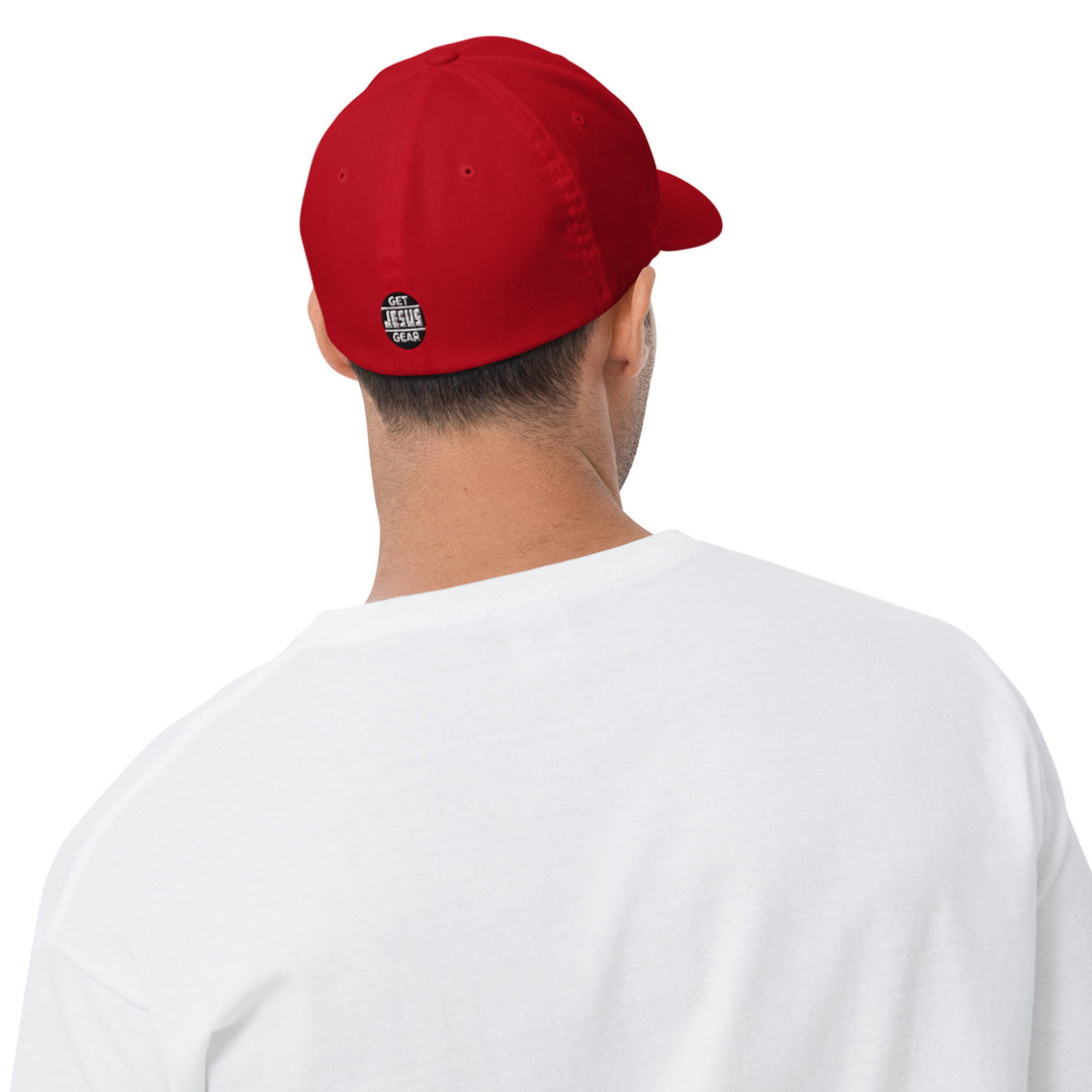 Red, Cross & Stripes Structured Cap, Christian Fitted Hat, USA Hats, Christian Baseball Cap, Back