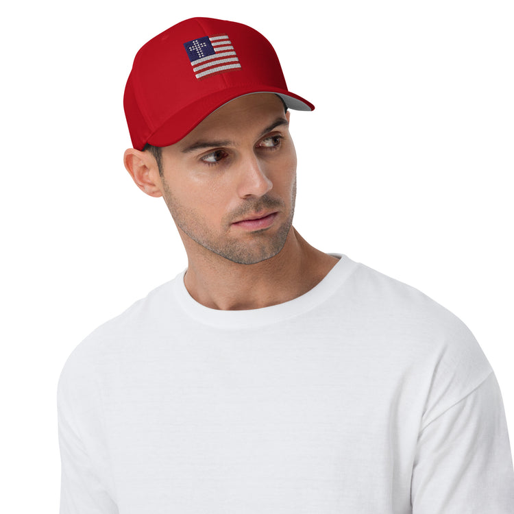 Red, Cross & Stripes Structured Cap, Christian Fitted Hat, USA Hats, Christian Baseball Cap