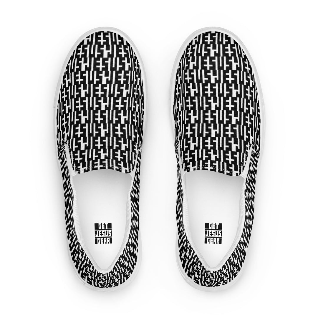 Mens JESUS Slip On Canvas Shoes - Black & White INFINITY 1.0