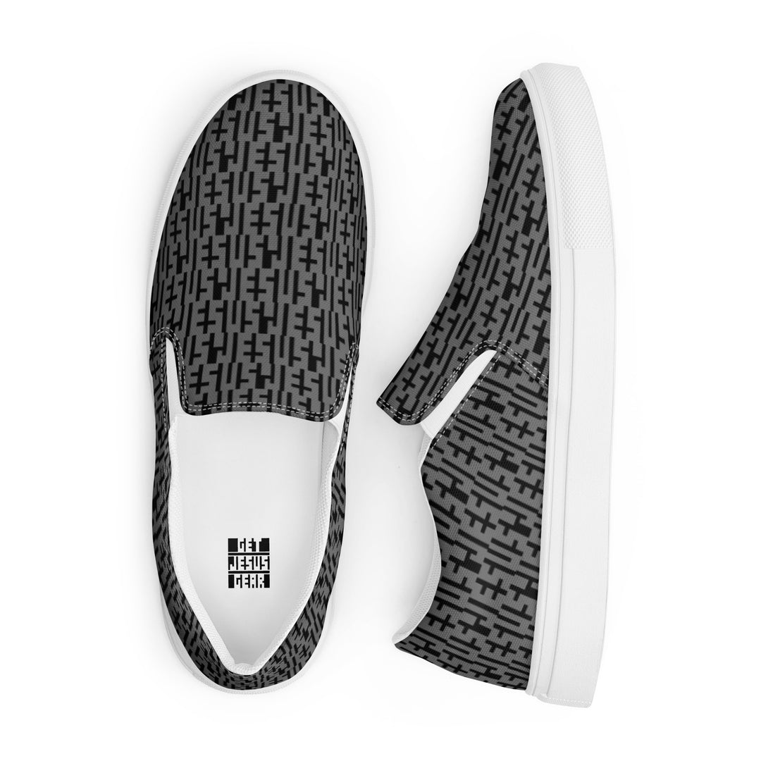 Mens JESUS Slip On Canvas Shoes - Grey & Black INFINITY 1.0