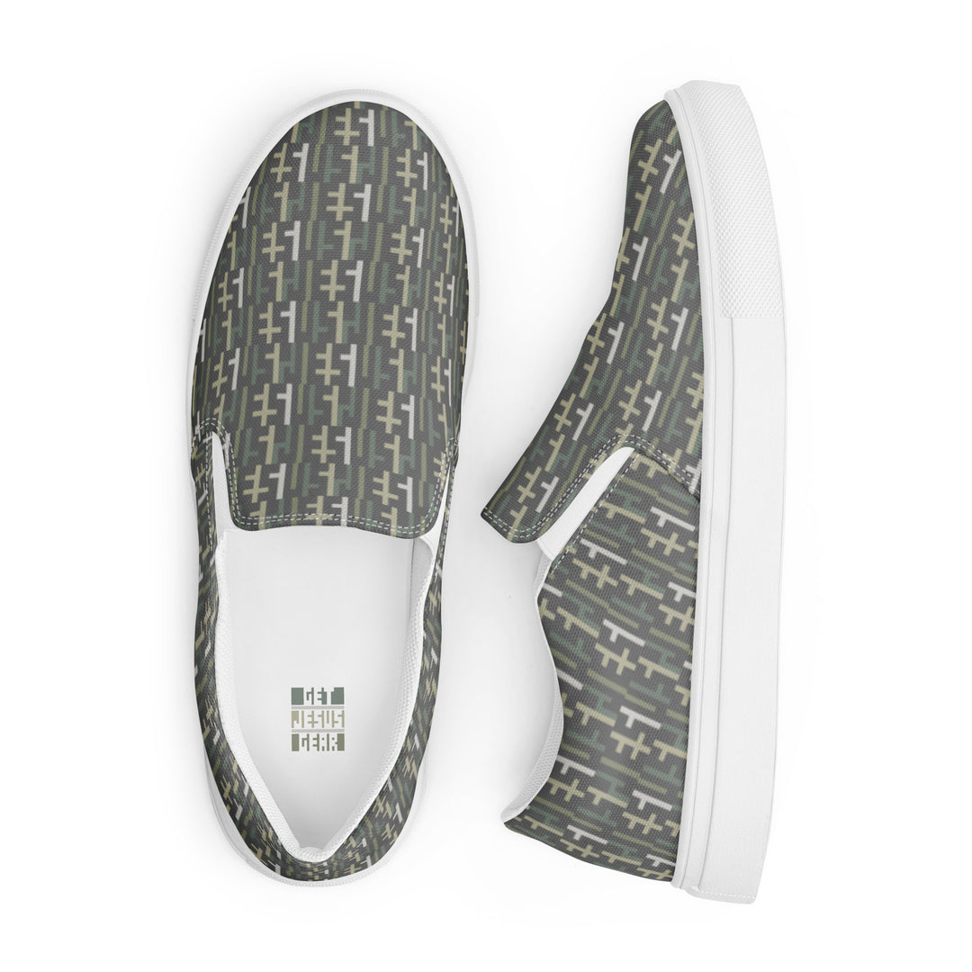 Mens JESUS Slip On Canvas Shoes - Grey Camo INFINITY 1.0