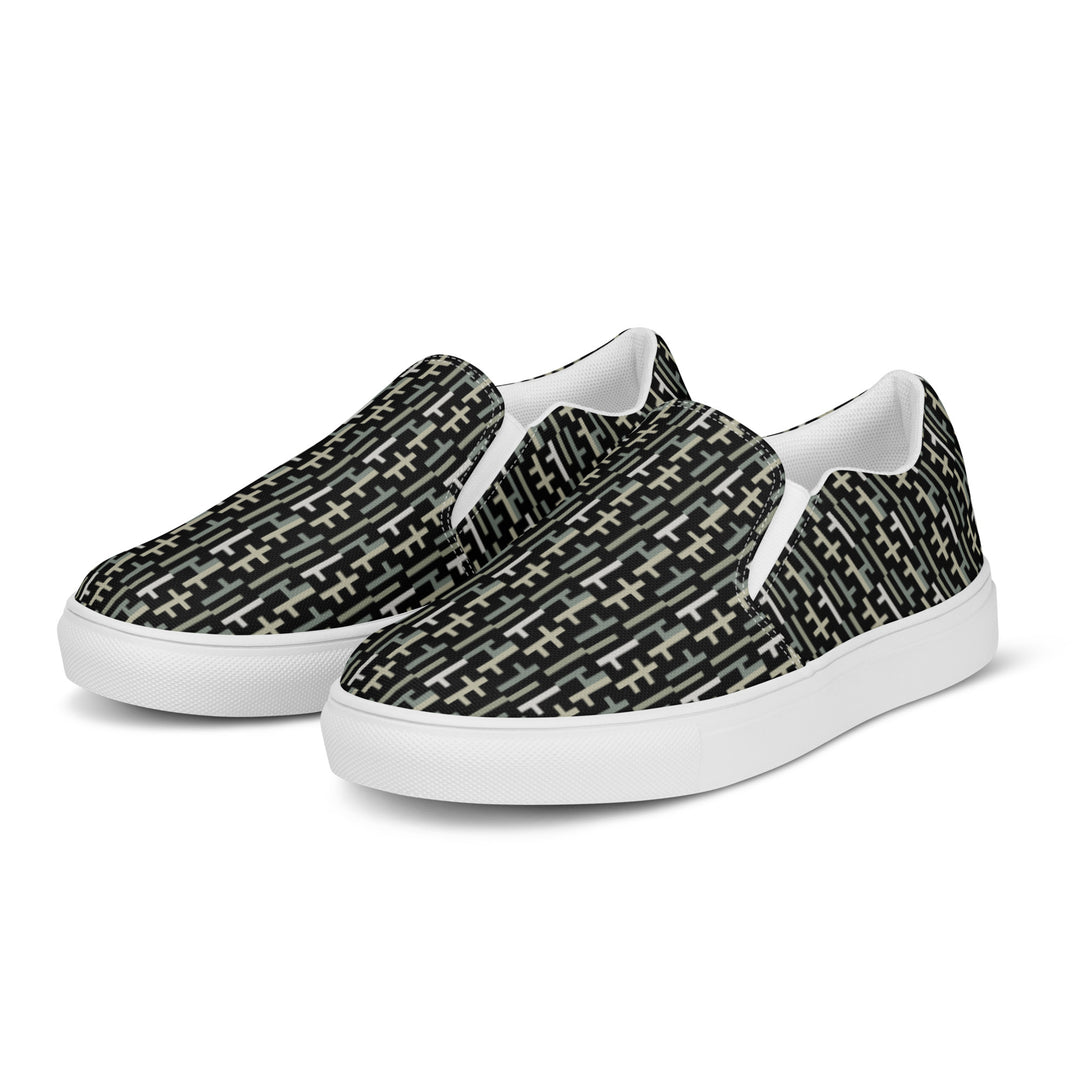 Mens JESUS Slip On Canvas Shoes - Black Camo INFINITY 1.0