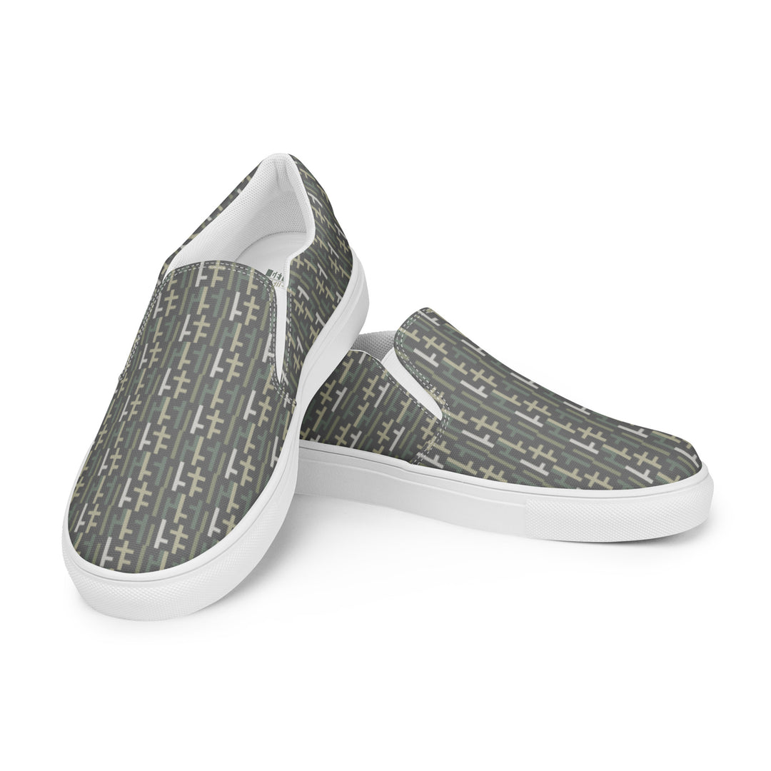 Mens JESUS Slip On Canvas Shoes - Grey Camo INFINITY 1.0