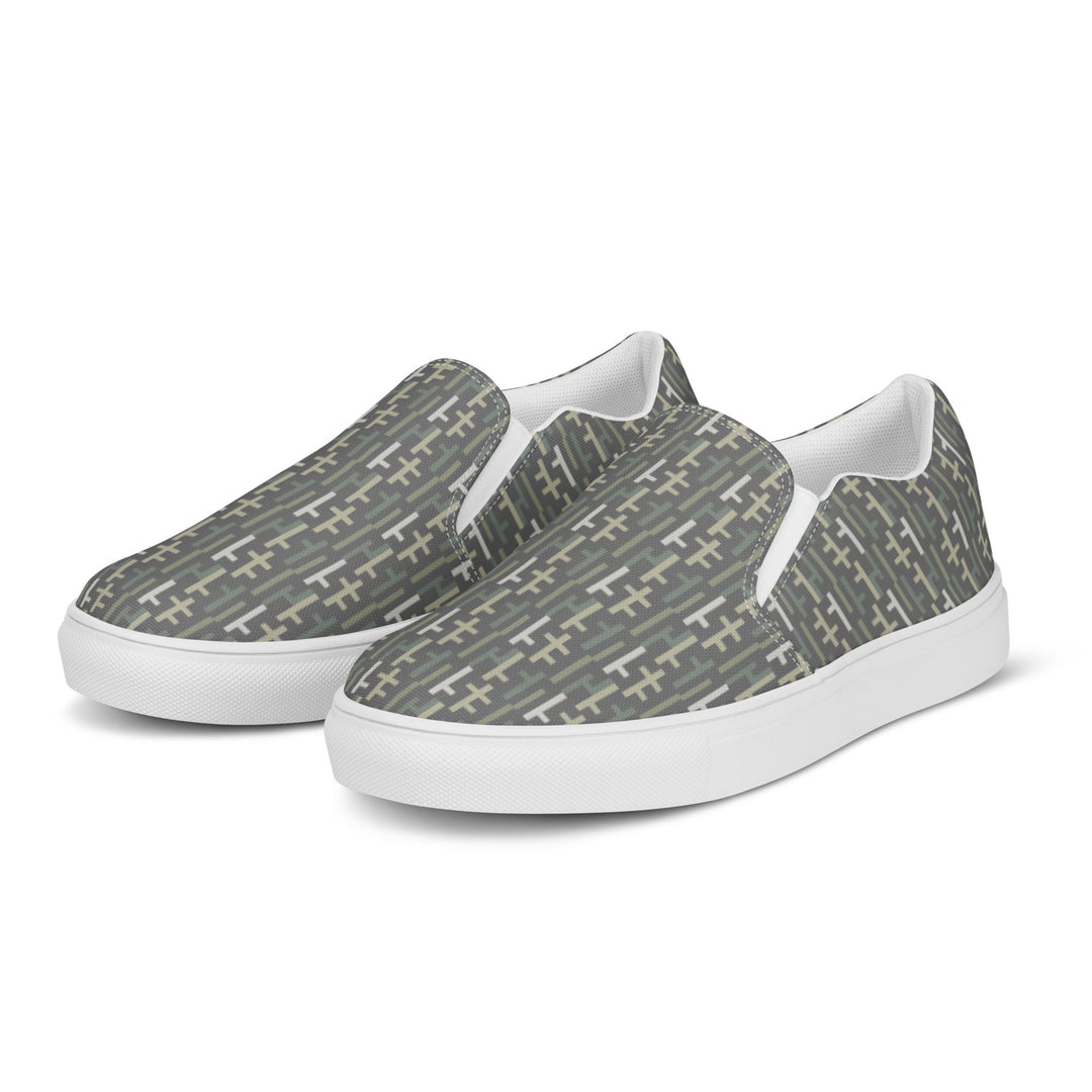 Mens JESUS Slip On Canvas Shoes - Grey Camo INFINITY 1.0