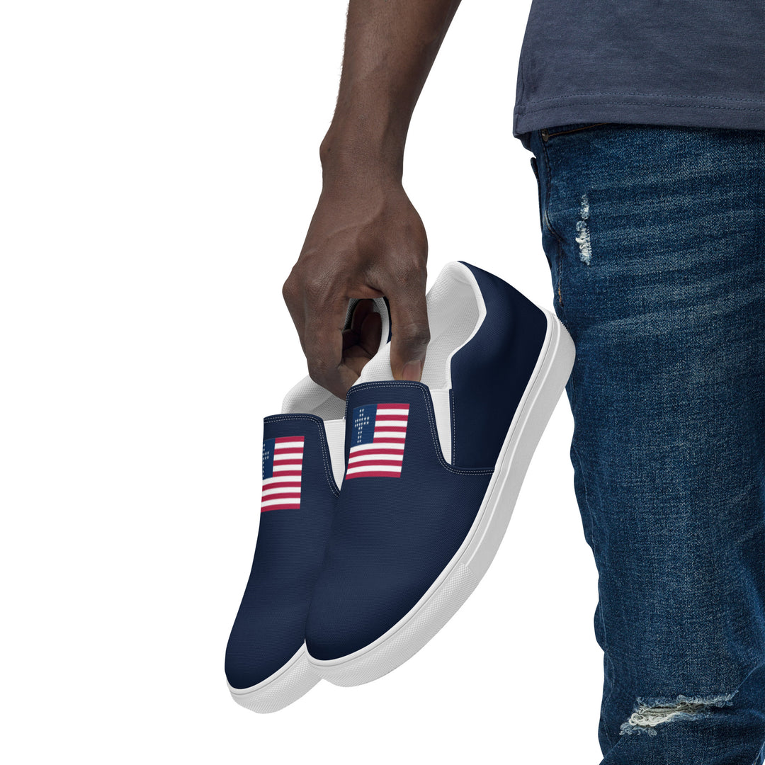 Mens Cross & Stripes Slip-On Canvas Shoes - Navy