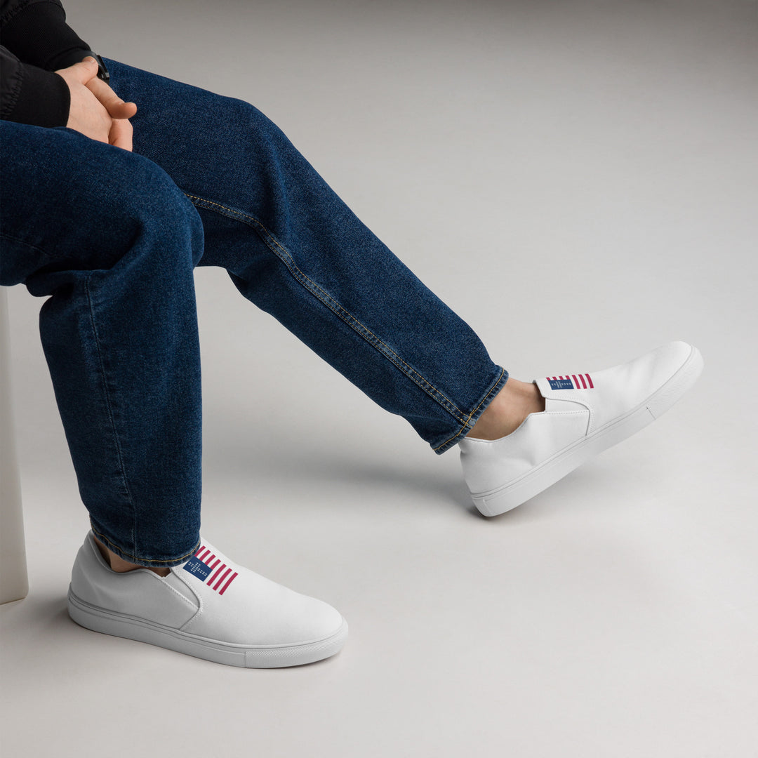 Zapatos de lona sin cordones con rayas y cruz para hombre - Blanco