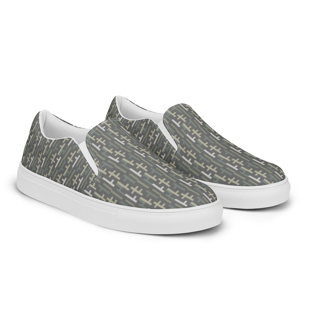 Mens JESUS Slip On Canvas Shoes - Grey Camo INFINITY 1.0