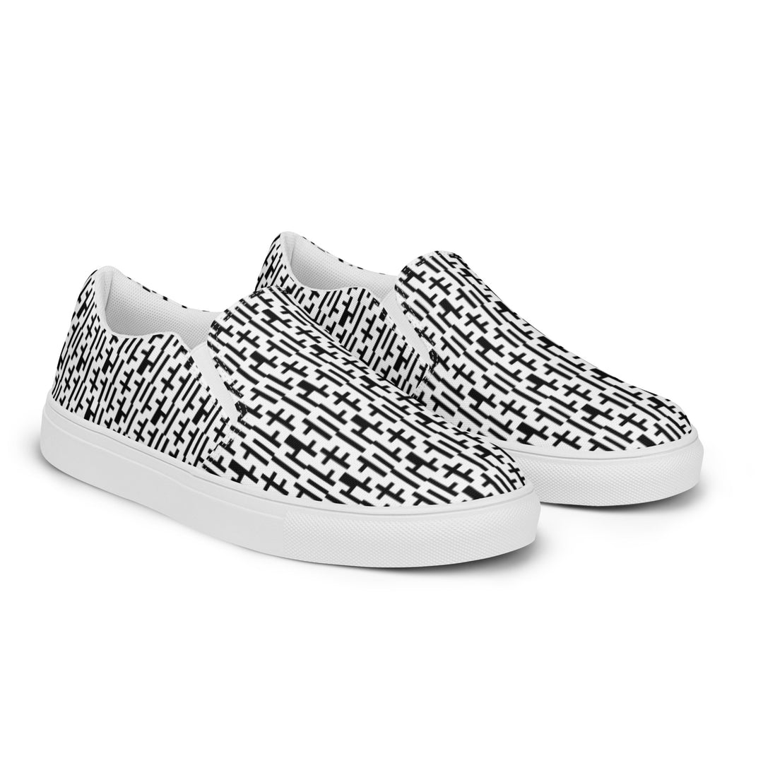 Mens JESUS Slip On Canvas Shoes - White & Black INFINITY 1.0