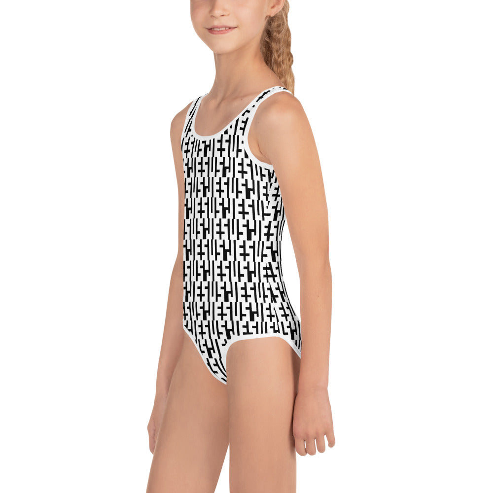 JESUS Negative Space | Kids INFINITY Swimsuit | White & Black | Get JESU5 Gear | Coolest CHRISTIAN Clothing on the Planet