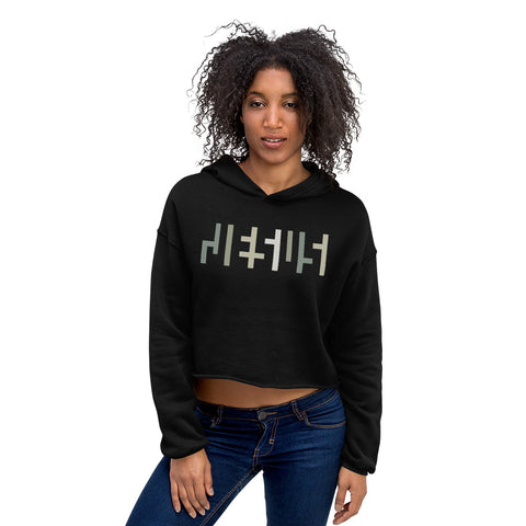 JESU5 Negative Space | Women's Cropped Hoodie | Black with Camo Print | Get Bold Gear | Coolest CHRISTlAN Clothing on the Planet