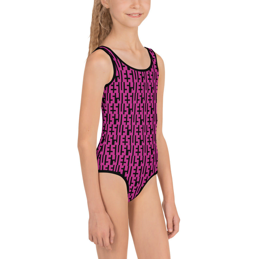 JESUS Negative Space | Kids INFINITY Swimsuit | Pink & Black | Get JESU5 Gear | Coolest CHRISTIAN Clothing on the Planet