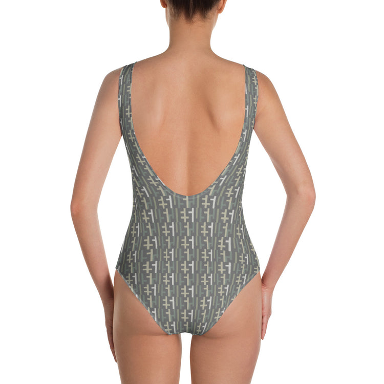 JESU5 Negative Space | Women's INFINITY One Piece Bathing Suit | Grey Camo | Get Bold Gear | Coolest CHRISTlAN Clothing on the Planet