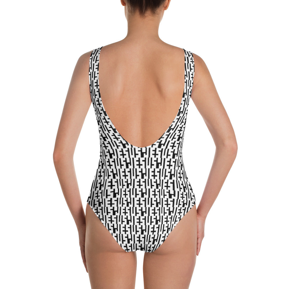 JESU5 Negative Space | Women's INFINITY One Piece Bathing Suit | White & Black | Get Bold Gear | Coolest CHRISTlAN Clothing on the Planet