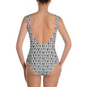 JESU5 Negative Space | Women's INFINITY One Piece Bathing Suit | White & Black | Get Bold Gear | Coolest CHRISTlAN Clothing on the Planet