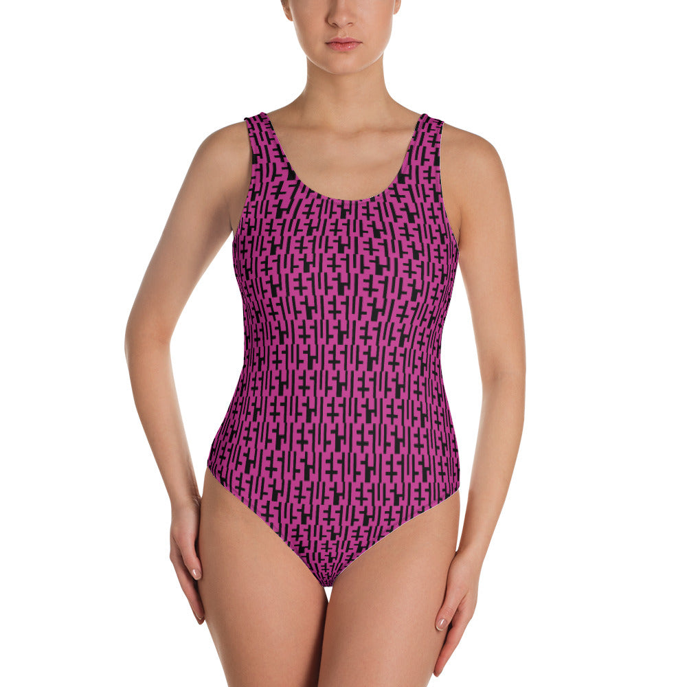 JESU5 Negative Space | Women's INFINITY One Piece Bathing Suit | Pink & Black | Get Bold Gear | Coolest CHRISTlAN Clothing on the Planet