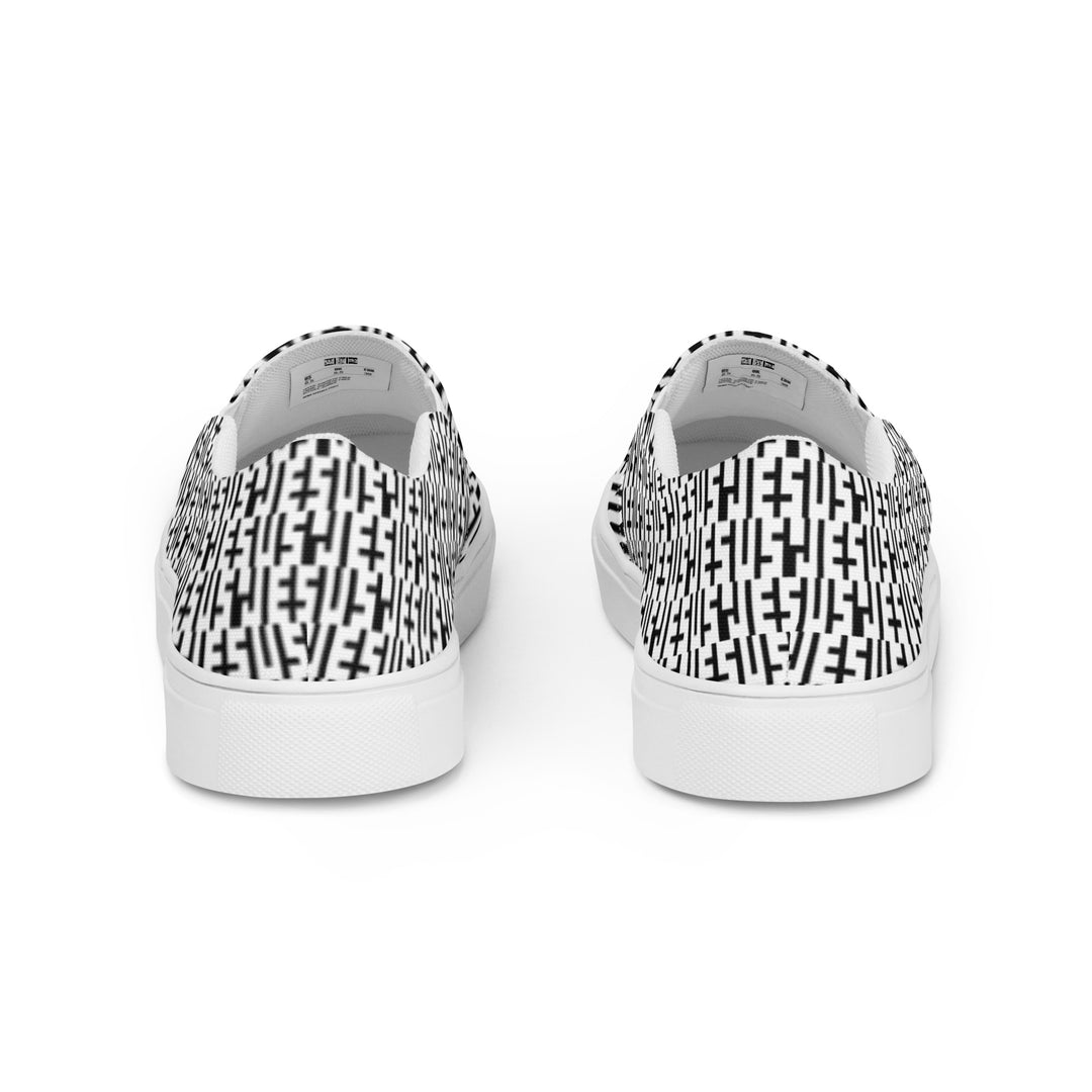 Womens JESUS Slip On Canvas Shoes - White & Black INFINITY 1.0