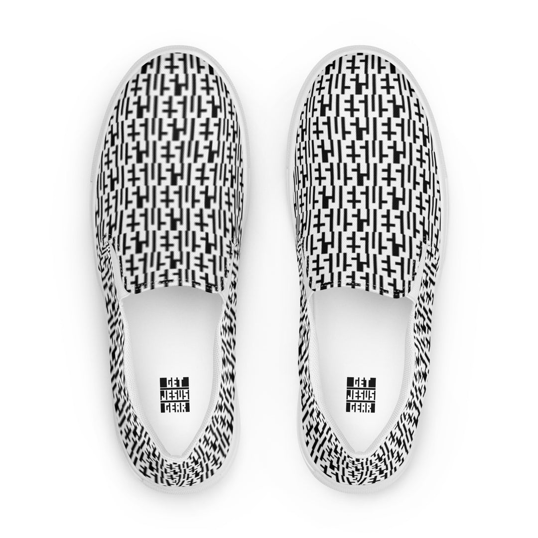 Womens JESUS Slip On Canvas Shoes - White & Black INFINITY 1.0