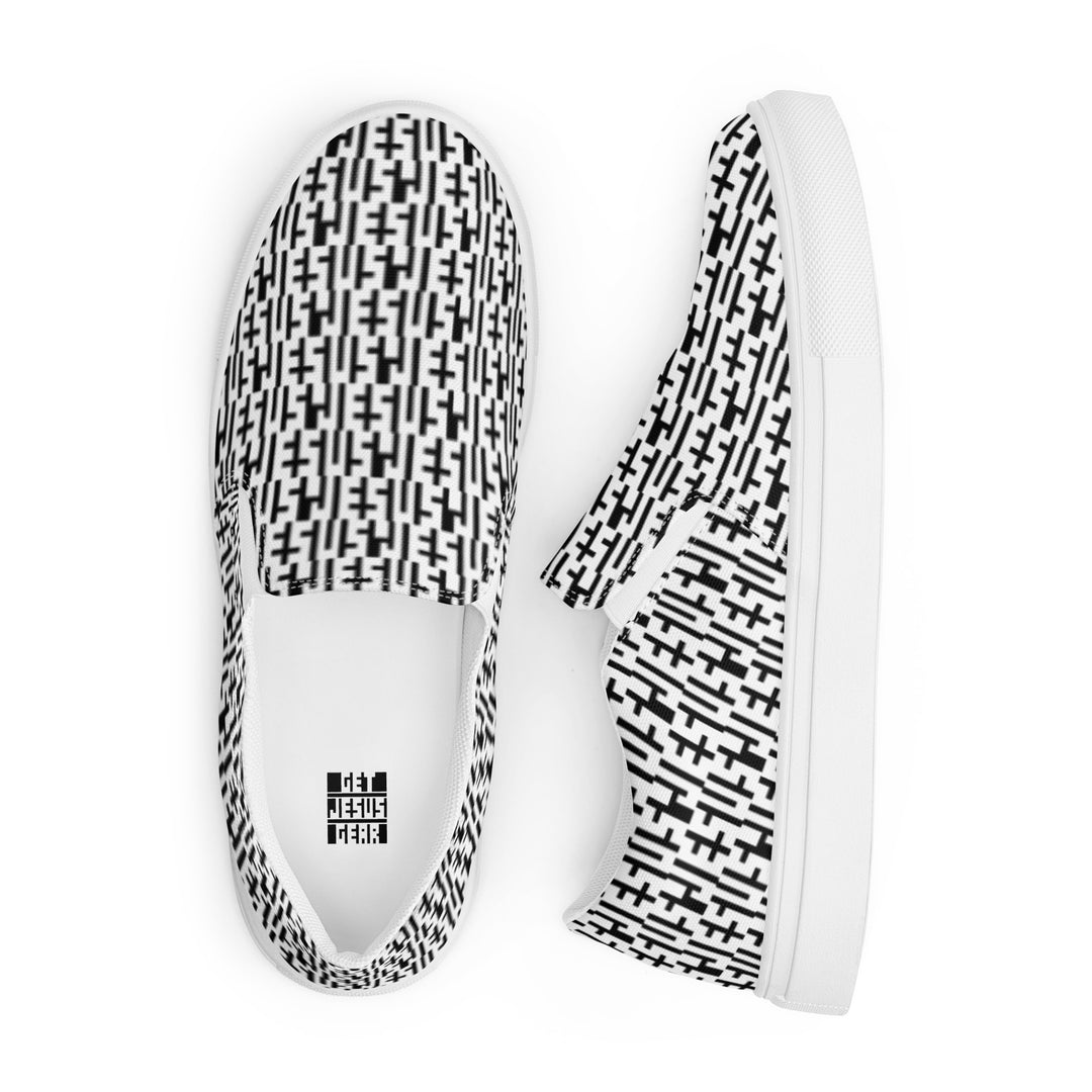 Womens JESUS Slip On Canvas Shoes - White & Black INFINITY 1.0