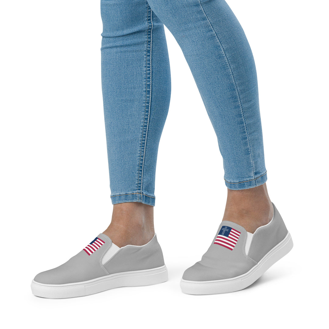 Zapatos de lona sin cordones con rayas y cruces para mujer - Plateado