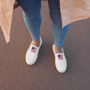 Womens Cross & Stripes Slip-On Canvas Shoes - White